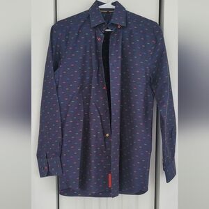 Visconti Black Casual Button Down Shirt Black and Blue